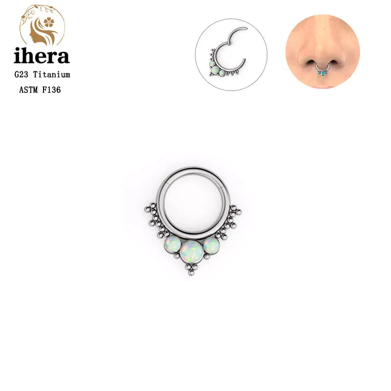 G23 Titanium Opal Nose Ring 8/10mm Septum Piercing Clicker Women Men Ear Cartilage Piercing Earring Body Jewelry