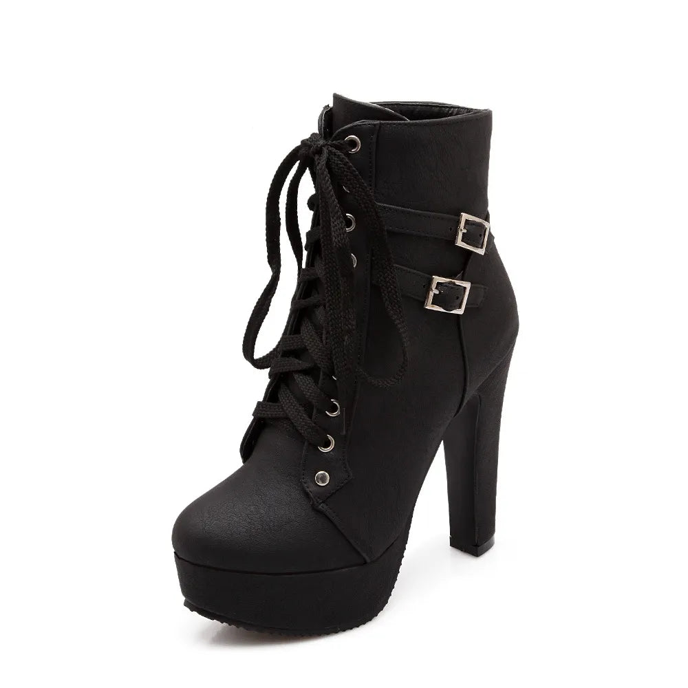 High Heel Platform Lace Up Heeled Ankle Boots