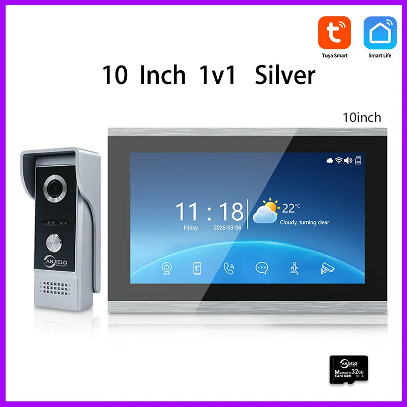 ANJIELO Tuya Smart Video Intercom System  IPS Monitor IP65 Waterproof Doorbell Two-Way Audio Motion Detection Digital Photo