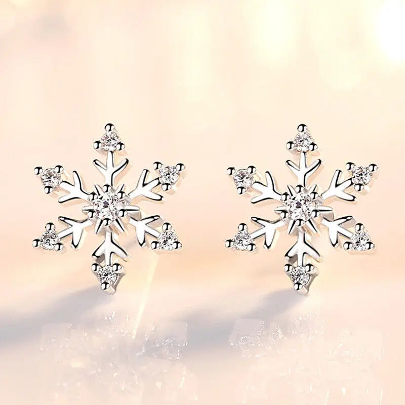 Wholesale 925 Silver Needle Christmas Tree Snowflake Earrings Dangle Women Jewelry Xmas Earring