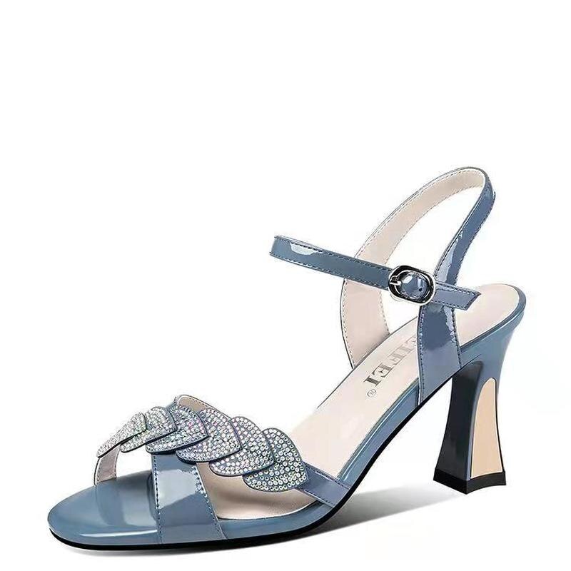 Women's High Heels Fashion Sexy Rhinestone Wedge Heel Open Toe Party Sandal 2022 Summer New Outdoor Buckle Round Toe Women Pumps