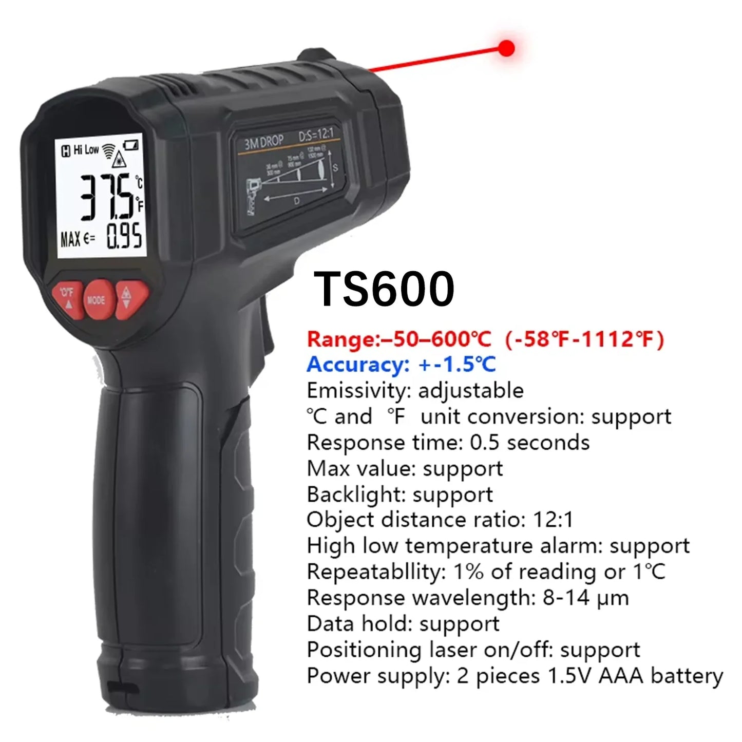 50 to 800 Degree Mestek Digital Infrared Thermometer Laser Temperature
