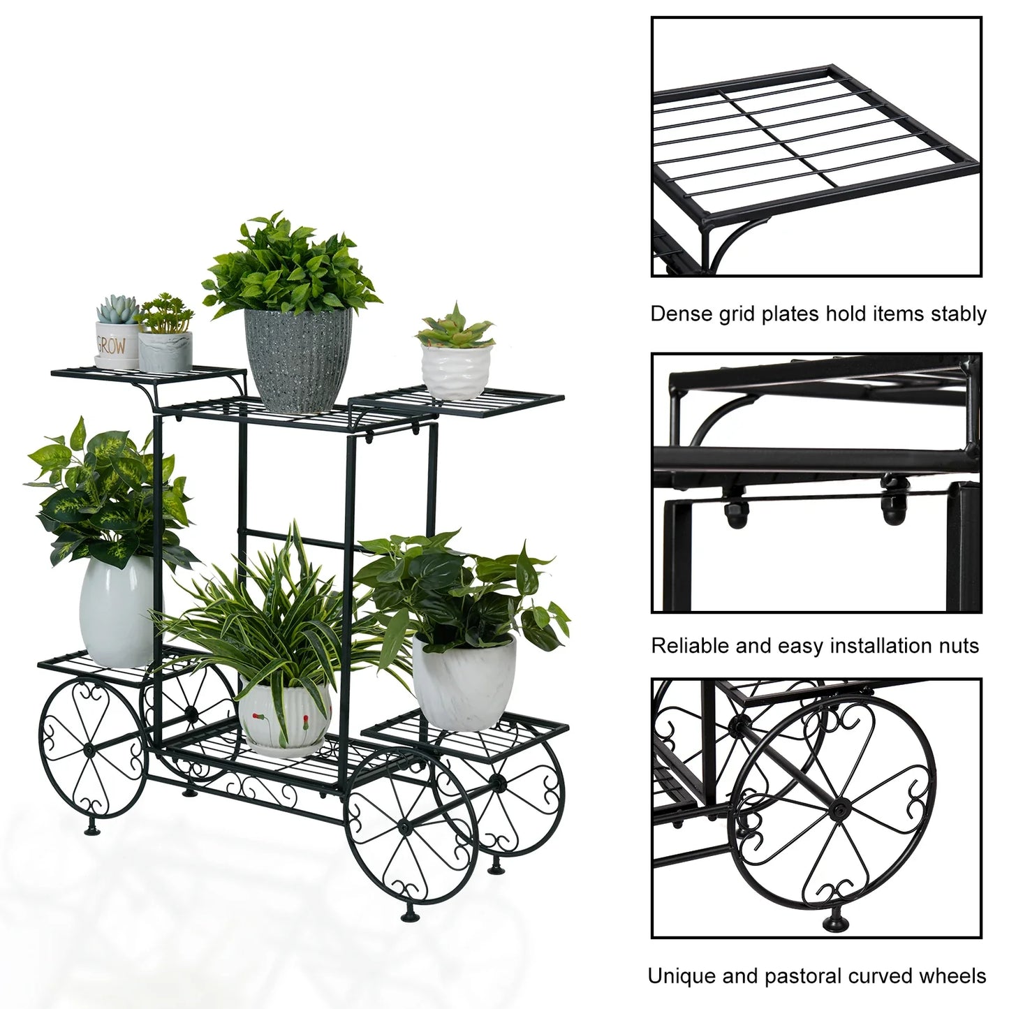 Garden Cart Stand Flower Pot Holder Display Rack Home Plant Stand - Multi-Functional Garden Storage Organizer