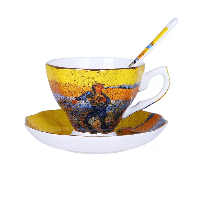 The New Van Gogh Art Painting Coffee Mugs The Starry Night Sunflowers The Sower Irises Saint-Remy Coffee Tea Set