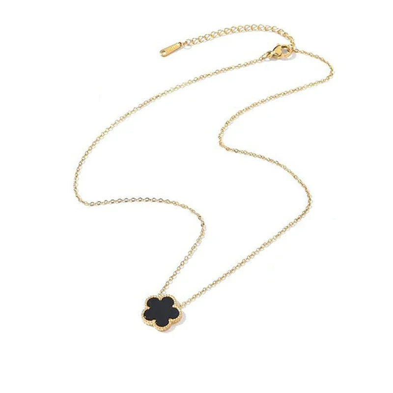 14K Gold Plated Stainless Steel Necklace Woman Five Leaf Petals Double