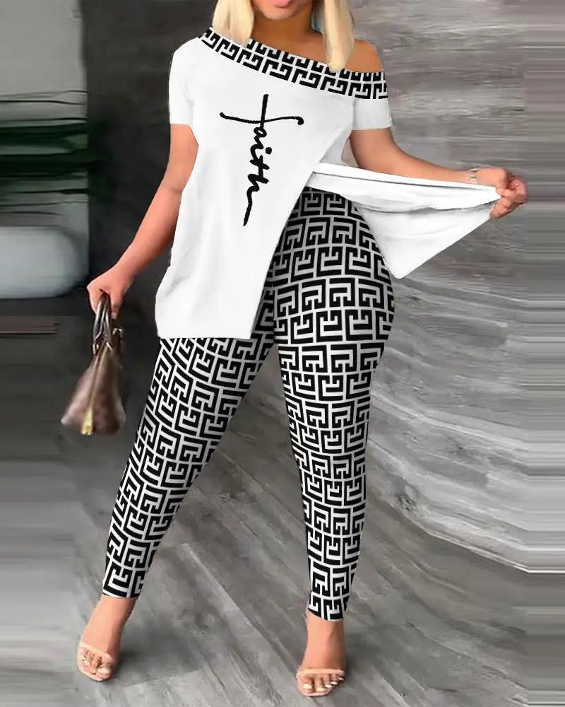 Spring Summer Printing Fashion New Suit 2-piece set Women
