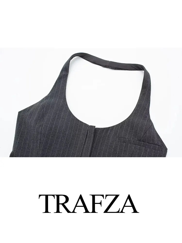 TRAFZA 2023 Summer Camis For Women Fashion Asymmetrical Sheath Short Halter Neck Straps Top Female Wild Hotsweet Women's Tops