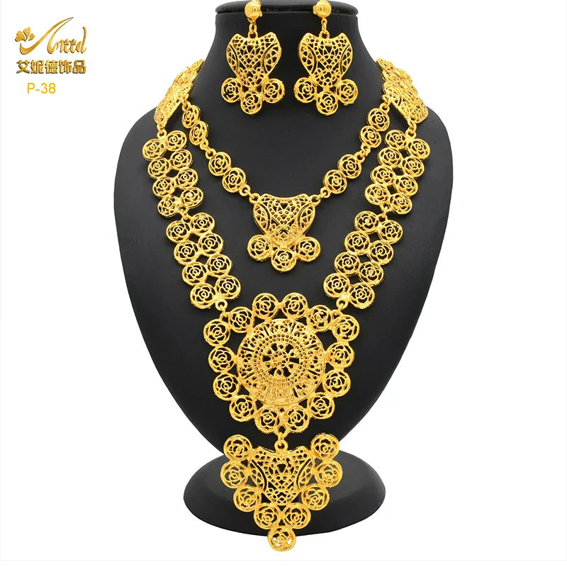 ANIID African 24K Gold Plated Jewelry Sets For Women 2PCS Set
