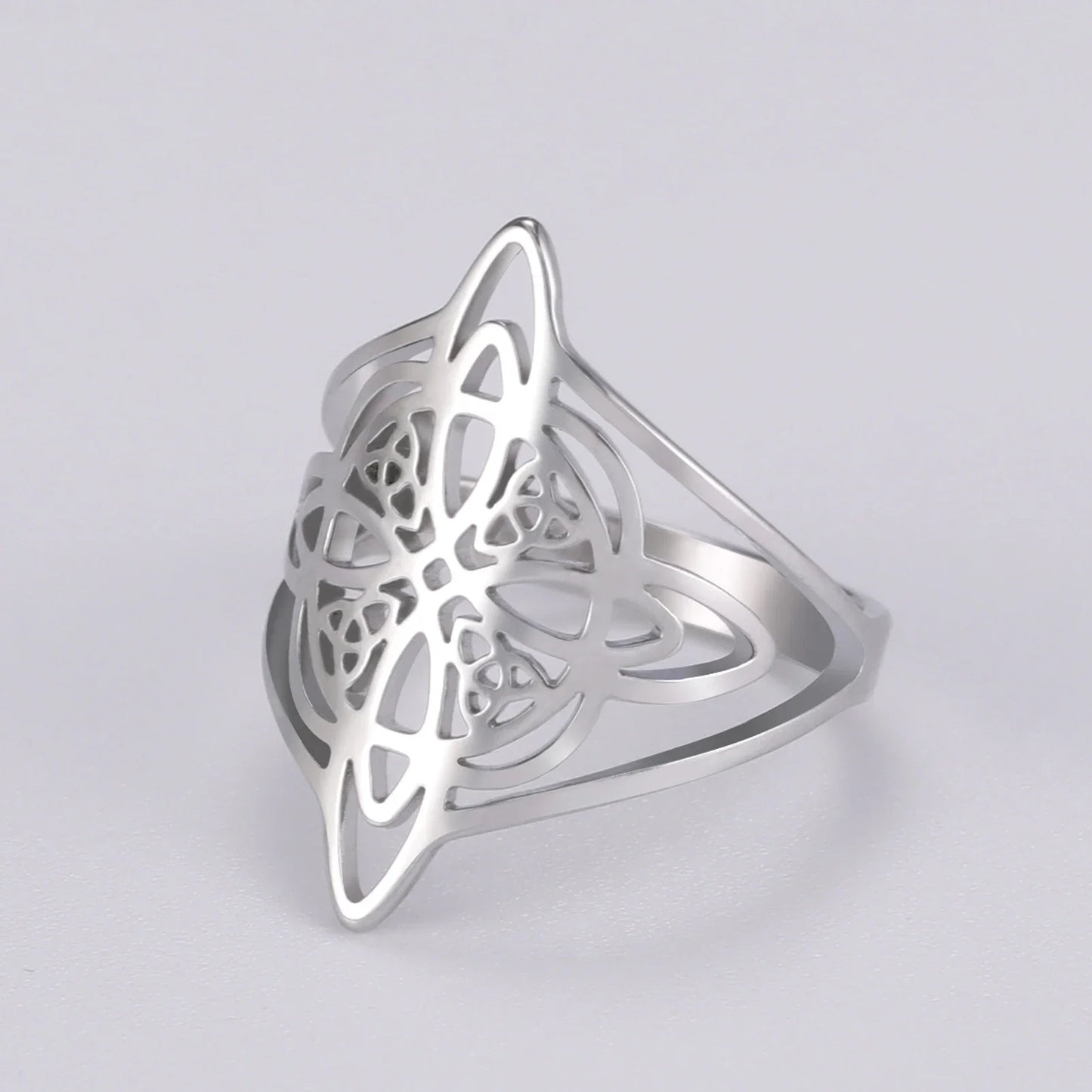 LIKGREAT Witch Knot Ring for Women Men Hollow Stainless Steel Finger Rings Celtic Vintage Amulet Protection Couple Jewelry Gifts