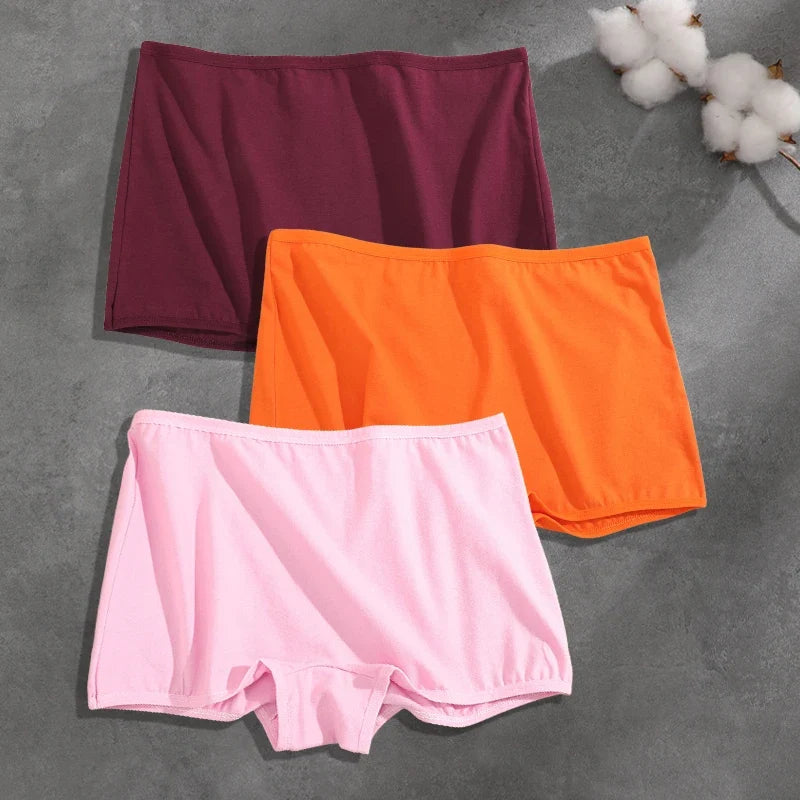 FINETOO 3PCS Women Seamless Cotton Boxer Short Solid Color High Rise Elastic Underwear Female Breathable Boyshorts Sexy Lingerie