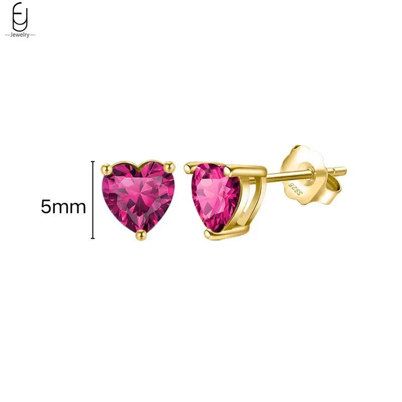 925 Sterling Silver Needle Rose Red Crystal Stud Earrings For Women Water Drop/Heart Pendant Gold Earrings Fashion Jewelry Gifts