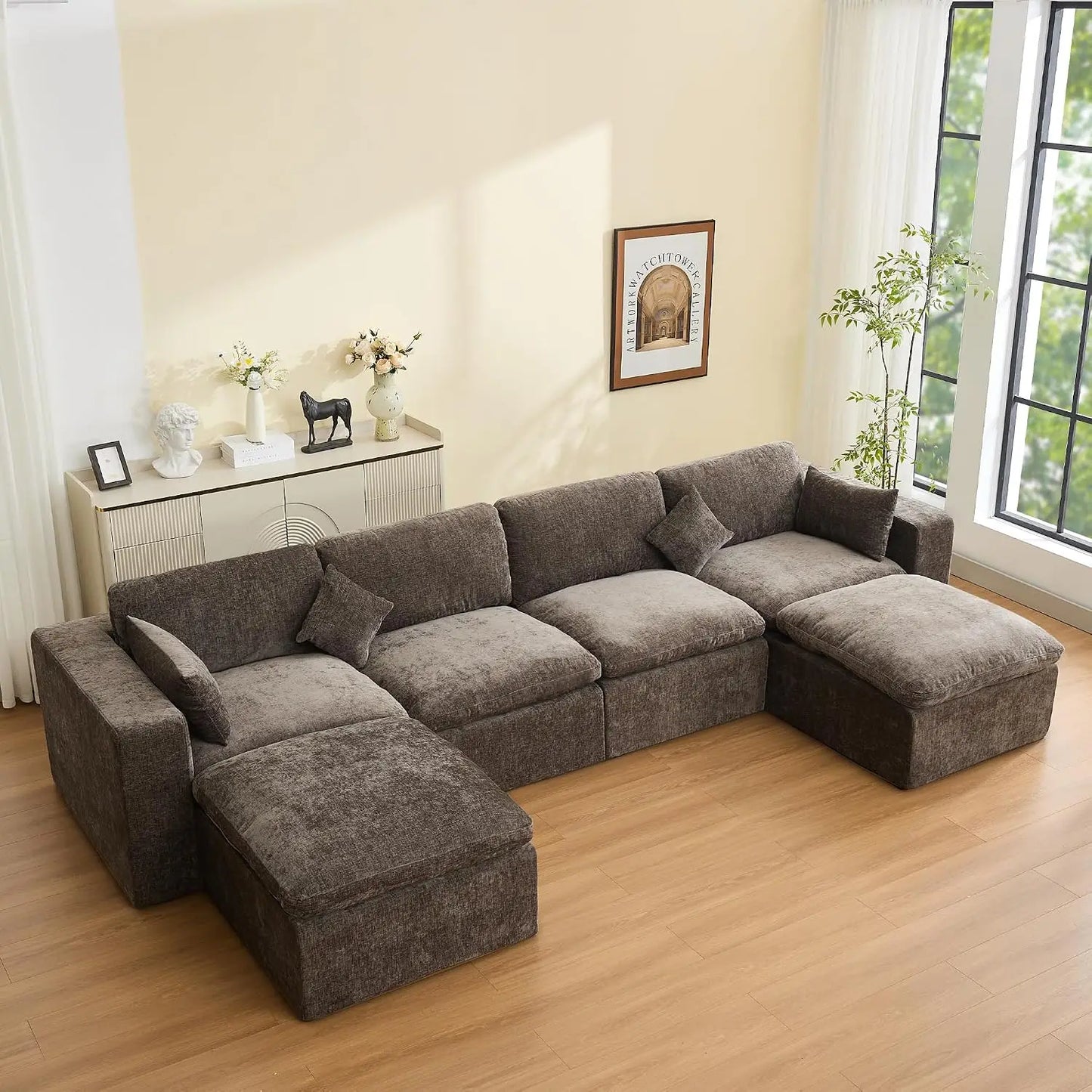 146''Cloud Boneless Sectional Couch, Modular Sectional Sofa Deep Seat with 2 Ottomans, Oversized Upholstered, Customized