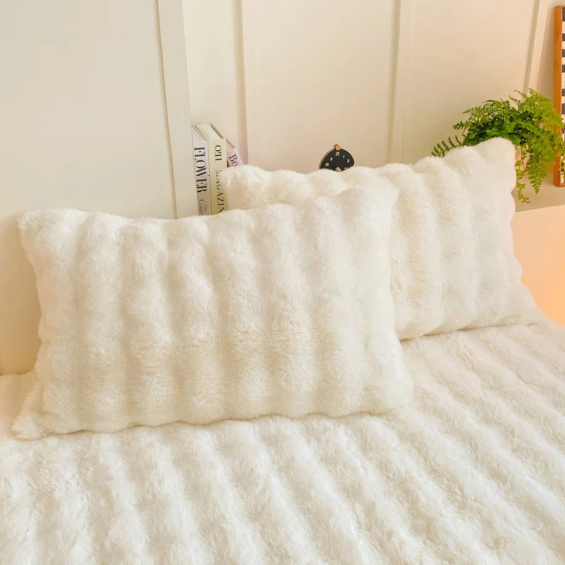 2pcs Fluffy Plush Pillowcase 48x74cm Winter Warm Thickness Soft Rabbit Fleece.