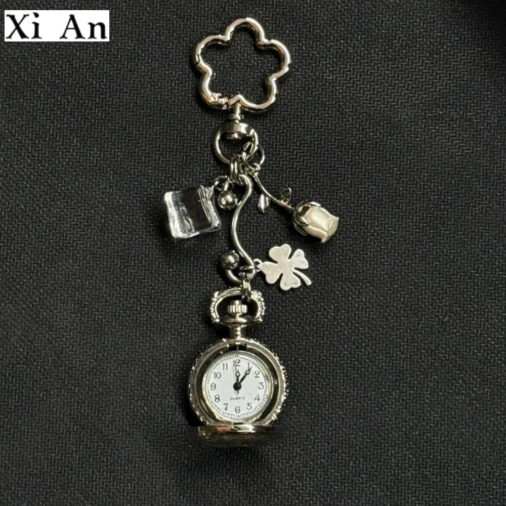 Original Hollow Heart Pocket Watch Chain Keychain Design Steampunk Clock Vintage Necklace Pendant Jewelry Watch Men Women Gift