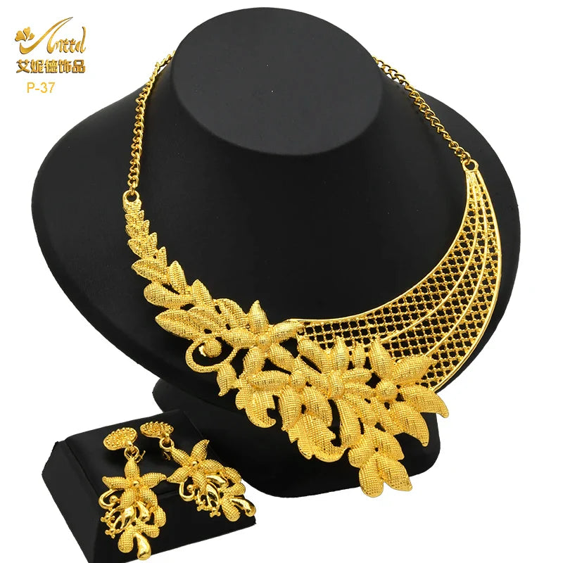 ANIID African 24K Gold Plated Jewelry Sets For Women 2PCS Set