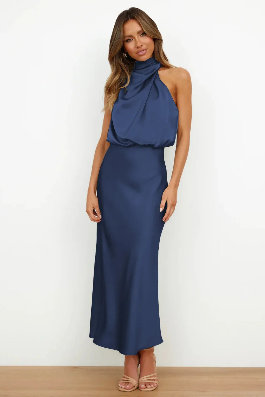 Summer Luxury Sleeveless Silk Satin Long Dress Women Elegant Off Shoulder Celebrity Evening Dress Partywear Lady Trumpet Dress