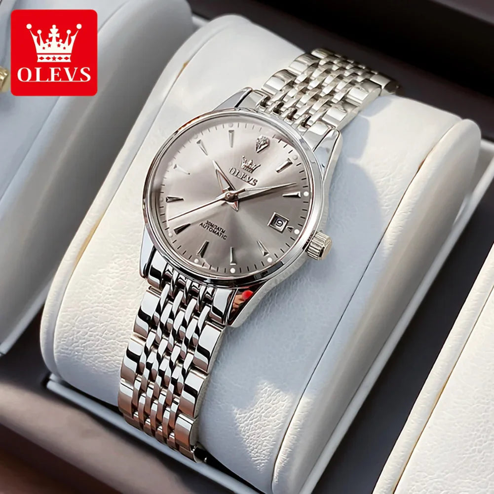 OLEVS 6635 Elegant Women's Watches Simple Fashion Automatic Mechanical Wristwatch for Lady Waterproof Luminous Date Gift Box