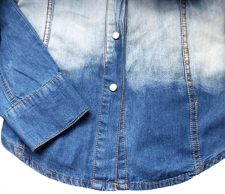 Women Fashion Vintage Washed Denim Shirt Classic Versatile Retro Style Slim Fot Long Sleeve Office Shirts With Pocket Blouse Top