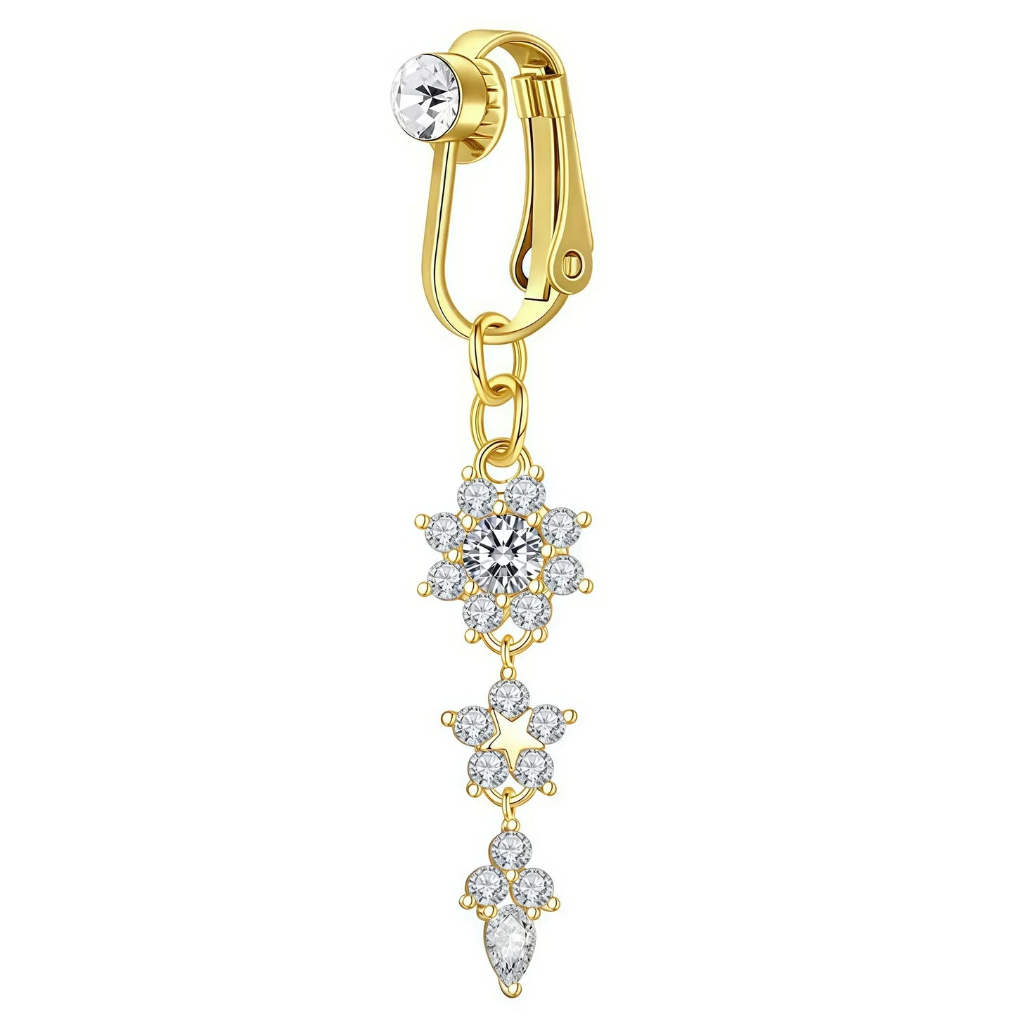 Clip On Belly Button Ring Butterfly Copper Zircon Pink Fake Belly Piercing Umbilical Navel Body Jewelry Trendy Fashion Style
