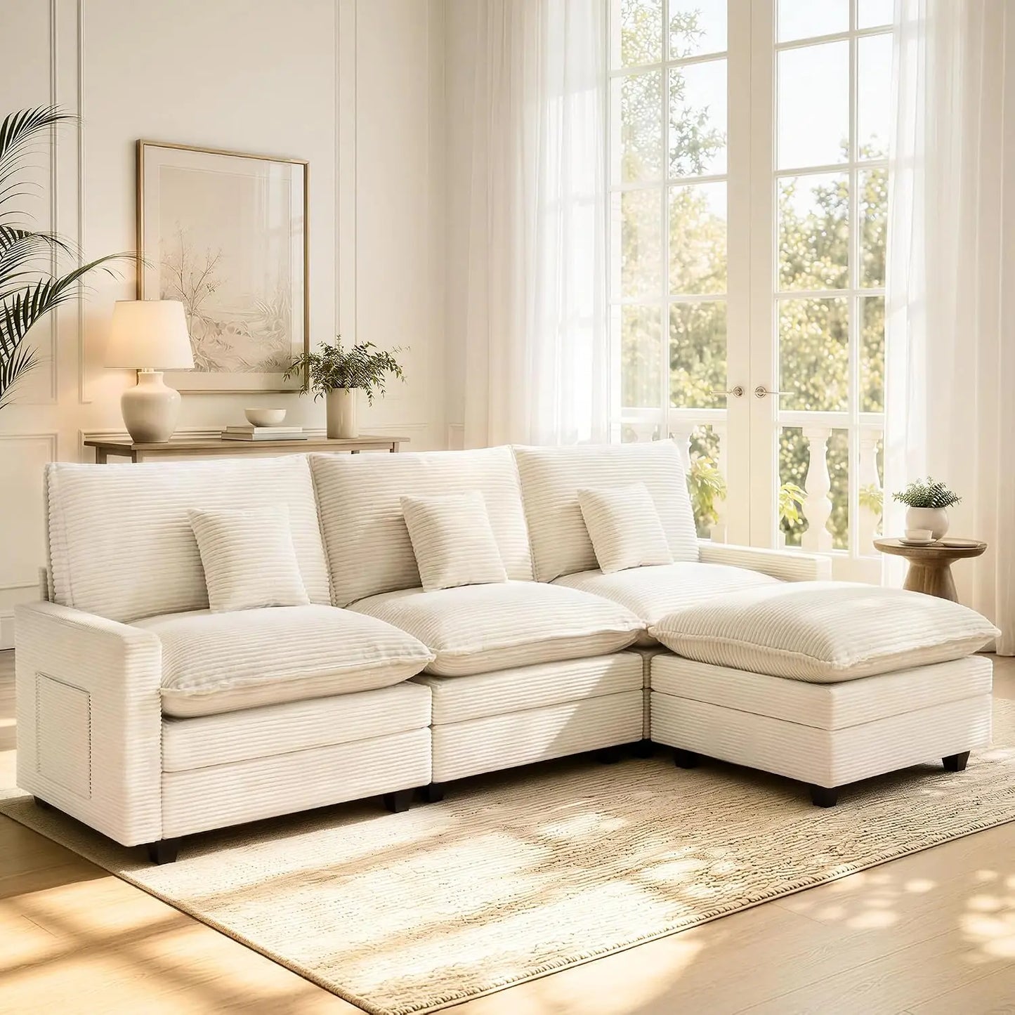 108 Inch Cloud Couch Sectional, Modular Sectional Sofa with Ottoman, Green | L Shaped Sectional Couches for Living, Customized