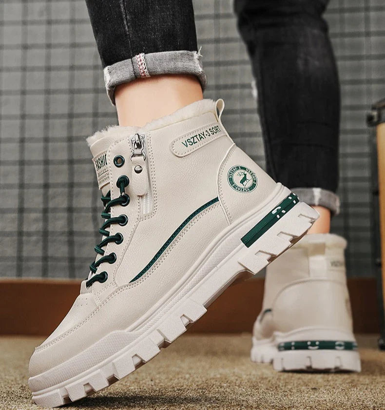 New winter plush thick warm men cotton shoes, trendy outdoor high top male boots.