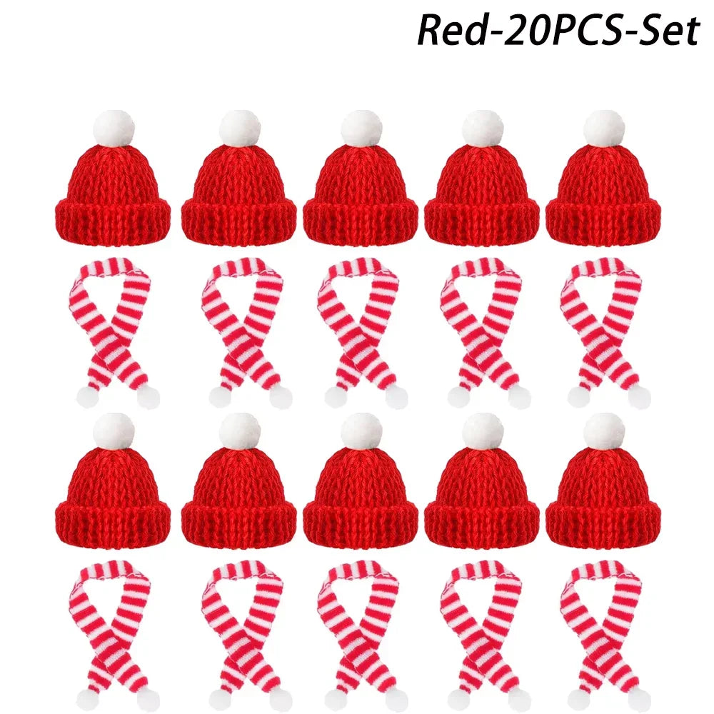 Mini Santa Hat & Scarf 2024 New Christmas Costume for Cat Rabbit Doll Lollipop Bottle DIY Xmas Party Dinner Decoration
