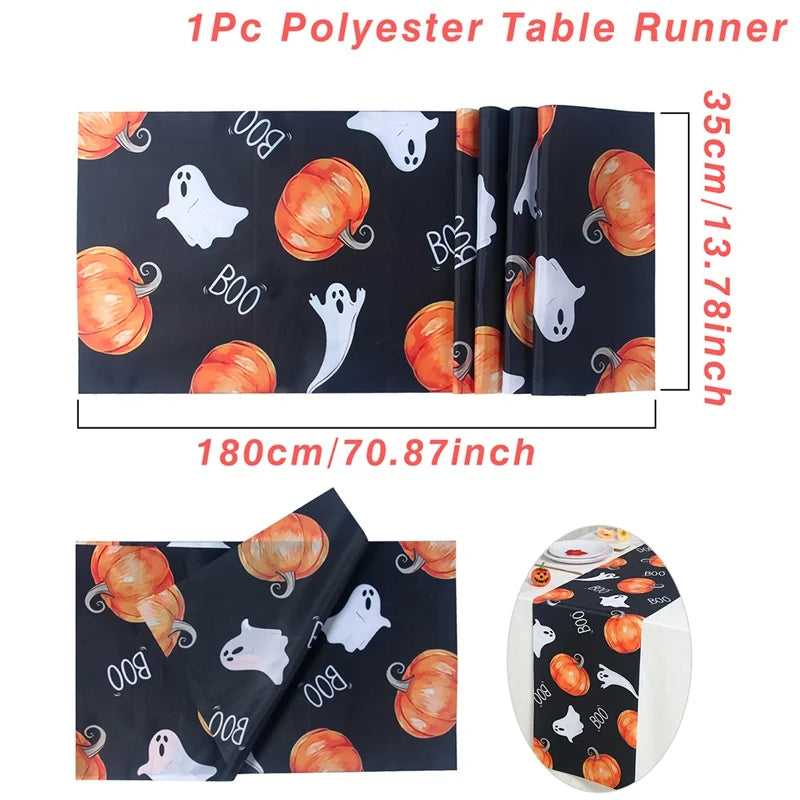 Halloween Pumpkin Ghost Table Runner Happy Halloween Party Decorations 2024 For Home Kitchen Dining Candy Castle Table Covers