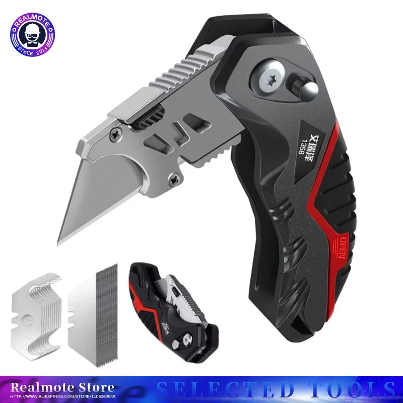 Folding Utility Knife Replaceable Blade Cutter for Cable Cartons Cardboard Boxes Sharp Durable with Safety Lock Easy Blade Chang