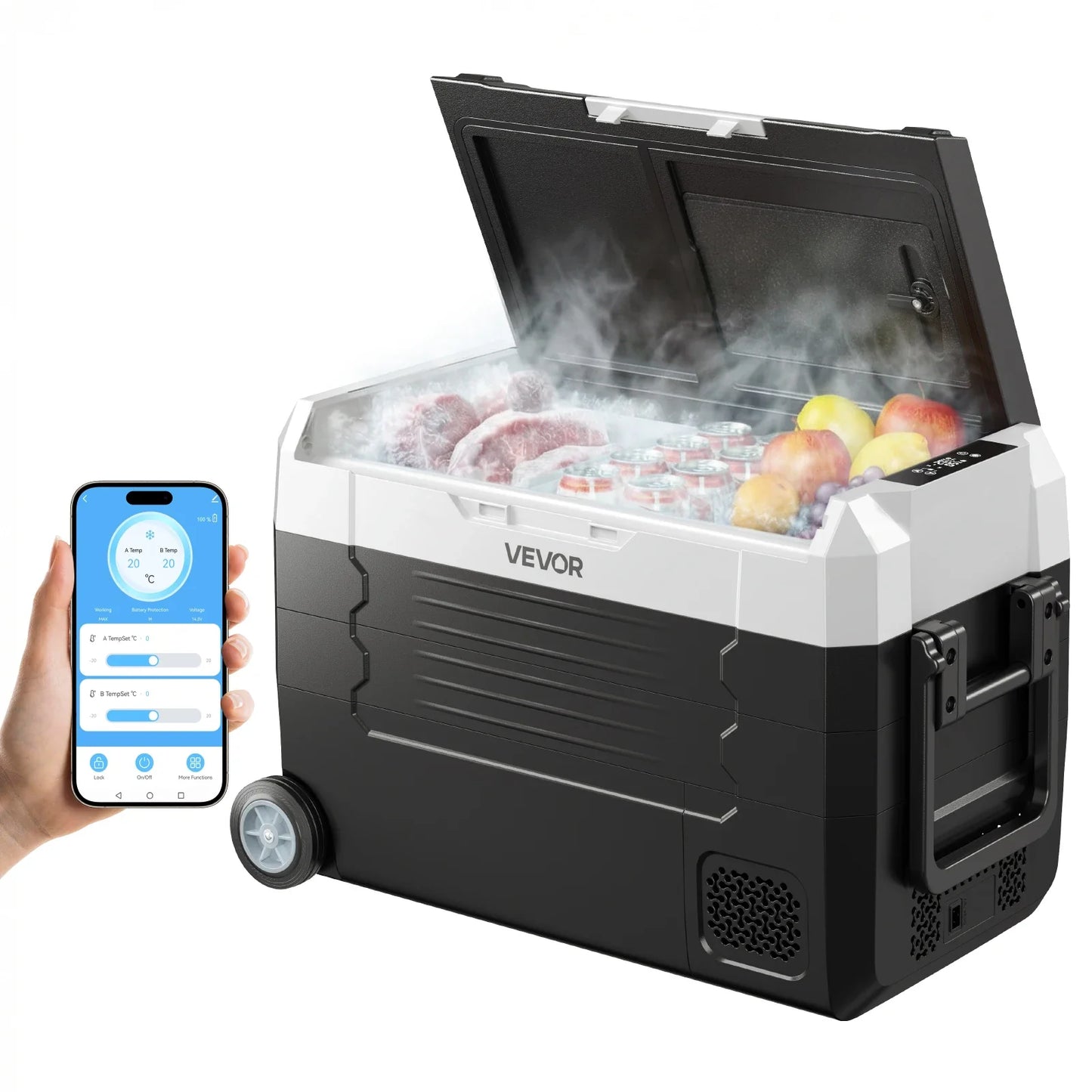 SucceBuy 35L 45L 55L Car Refrigerator Compressor Electric Cooler, -4°F to 68°F Truck Refrigerator with APP Control Wheels & Dual