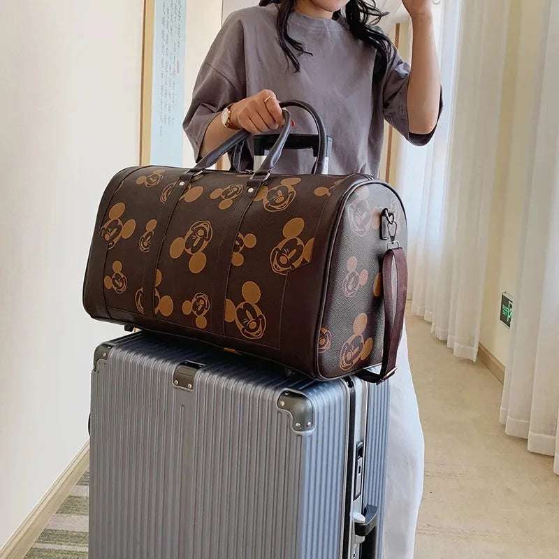 Disney New Mickey Luggage Bag PU Plaid Travel Bag Portable Baby Storage Waterproof Leisure Travel Large Capacity Travel Bag