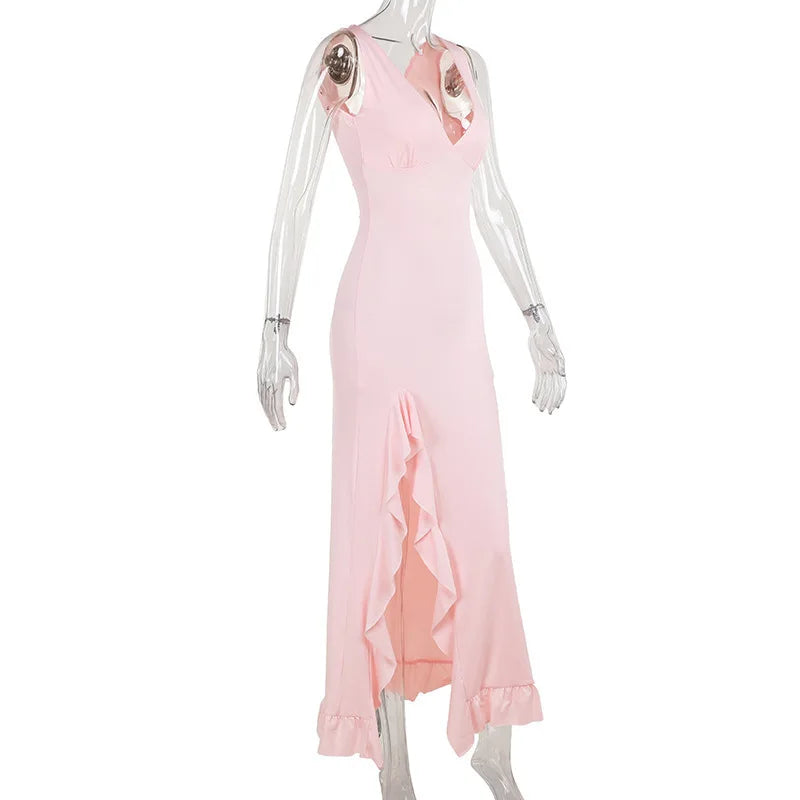 Avrilyaan Ruffle High Split Sexy Dress Women 2024 Robes Elegant Evening Summer Dress Backless Party Long Midi Dress Vestidos