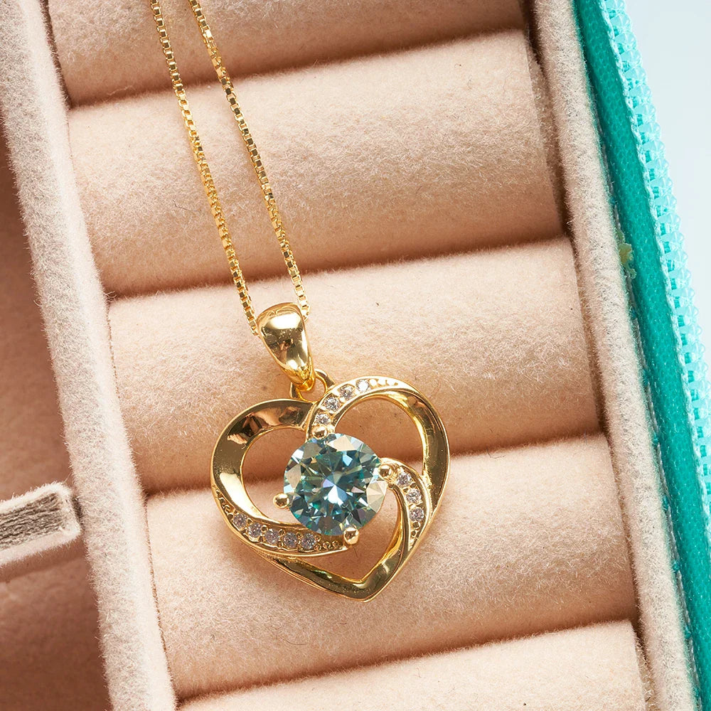 1 Carat Real Moissanite Pendant Necklace Silver Gold  Color 925 Sterling Silver Thick Neck Chain Jewelry Pass Diamond Tester