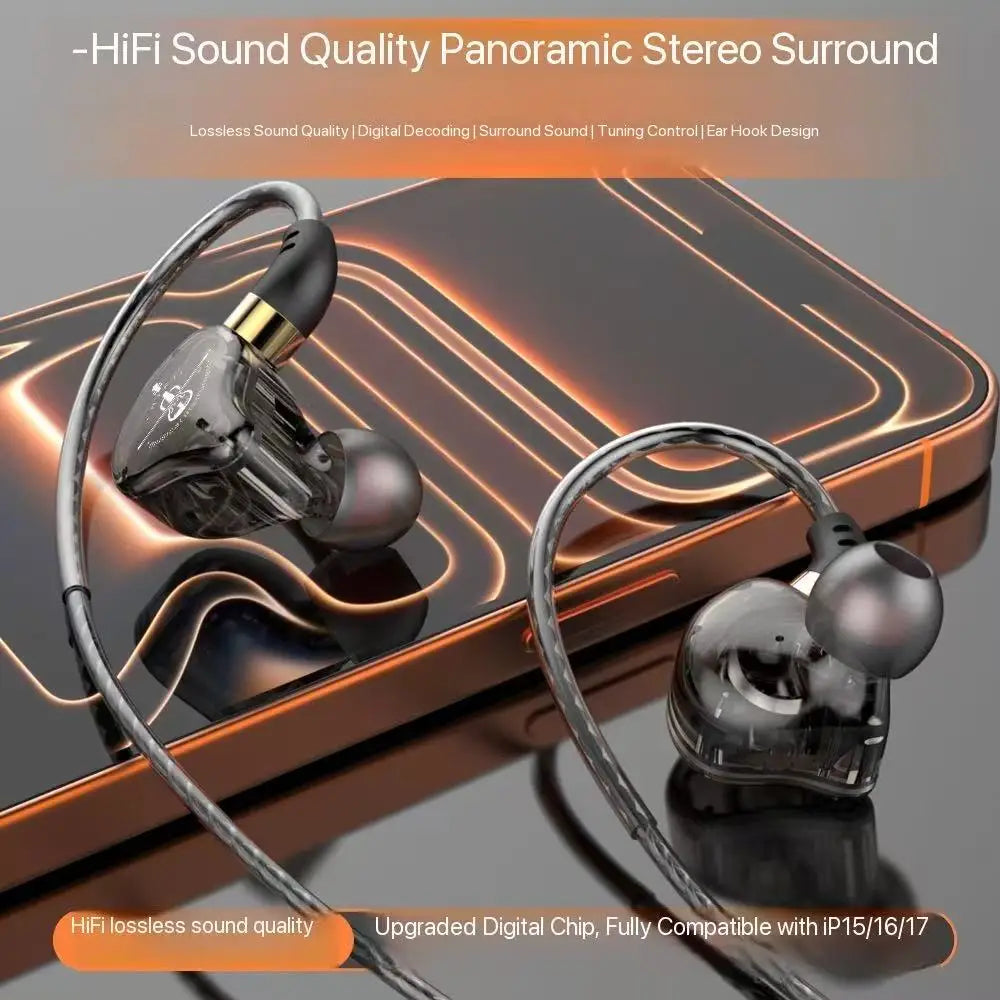 Type-C Wired Headphones HiFi Bass Stereo USB C Earphone 3.5MM in-Ear Earbuds with Mic Sports Subwoofer Music Headset for Samsung