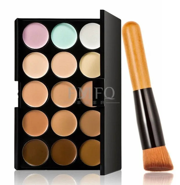 15 color Concealer Contouring correcteur makeup products face Based anti cernes cosmetic set brush Sponge Puff wholesale