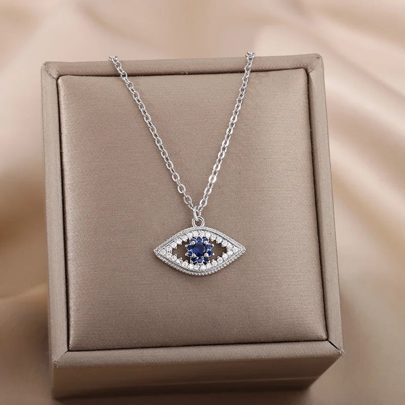 Zircon Evil Eye Necklaces for Women Stainless Steel Sun Pendant Chain Collier Necklace Fashion Turkey Eyes 2023 Goth Jewelry