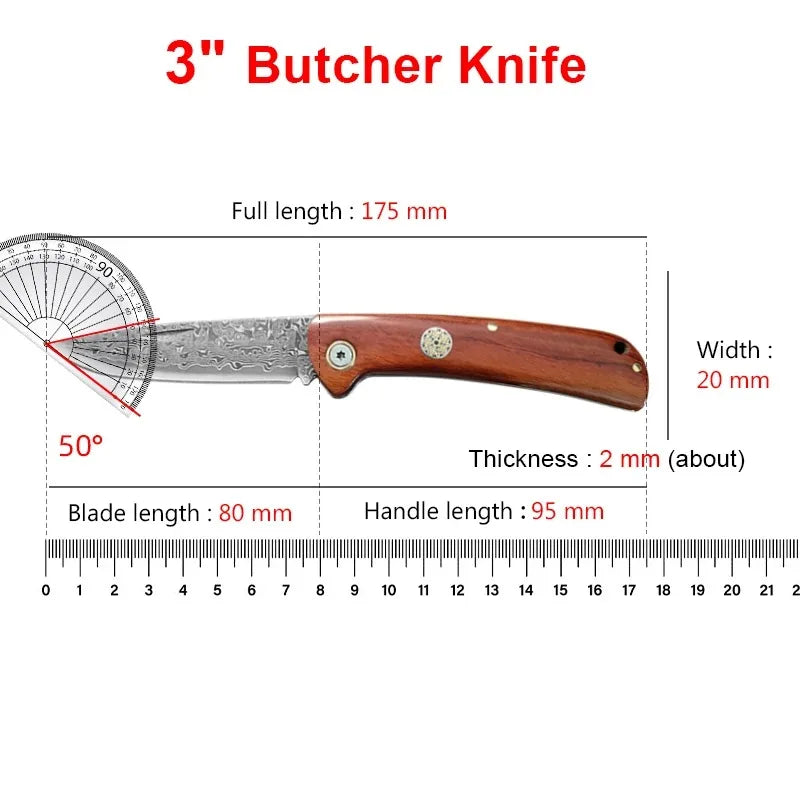 Folding Blade Kitchen Knife Stainless Steel Meat Cleaver With Wood Handle Cooking Household Meat Fruit Vegetables Barbecue Knife