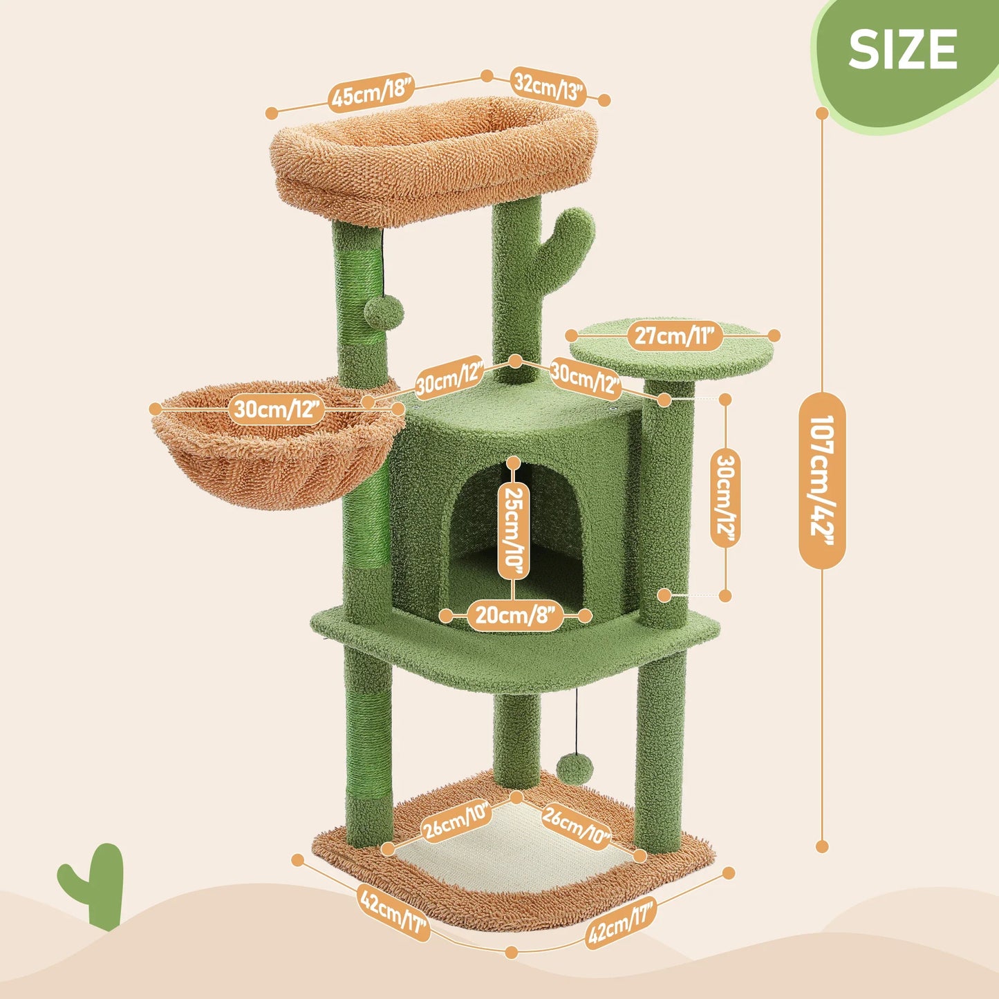 Fast Delivery Cactus Cat Tree with Condo Scratching Post for Cats Multi-Level Cat Tower Cat Scrapers Cat Accessories Pet Cat Toy