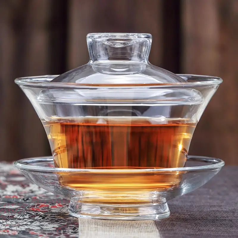 Large Size Glass Transparent Teapot Set with Lid, Tea Cup, And Tea Cover.