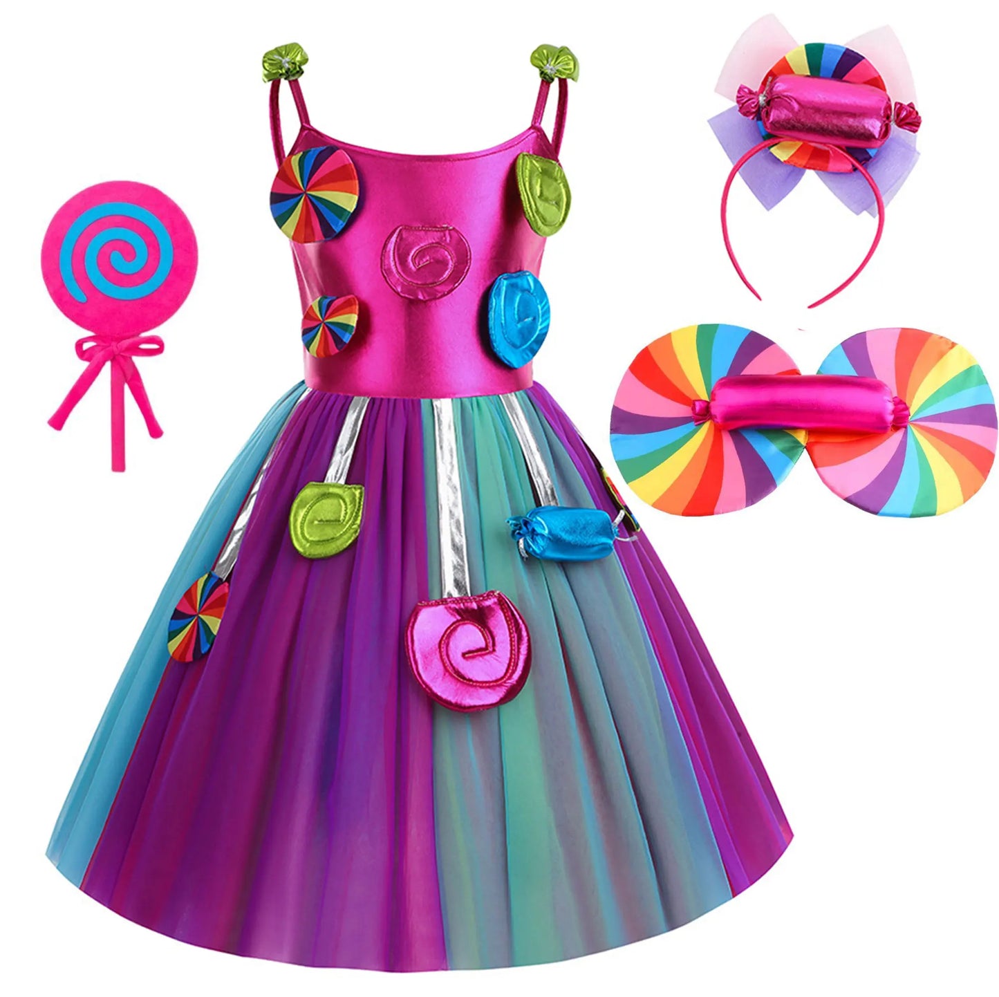 Delicate Princess Lollipop Fairy Costume Girls Halloween Candy Role Play Dress up Kid Carnival Purim Party Cute Vestidos Rainbow