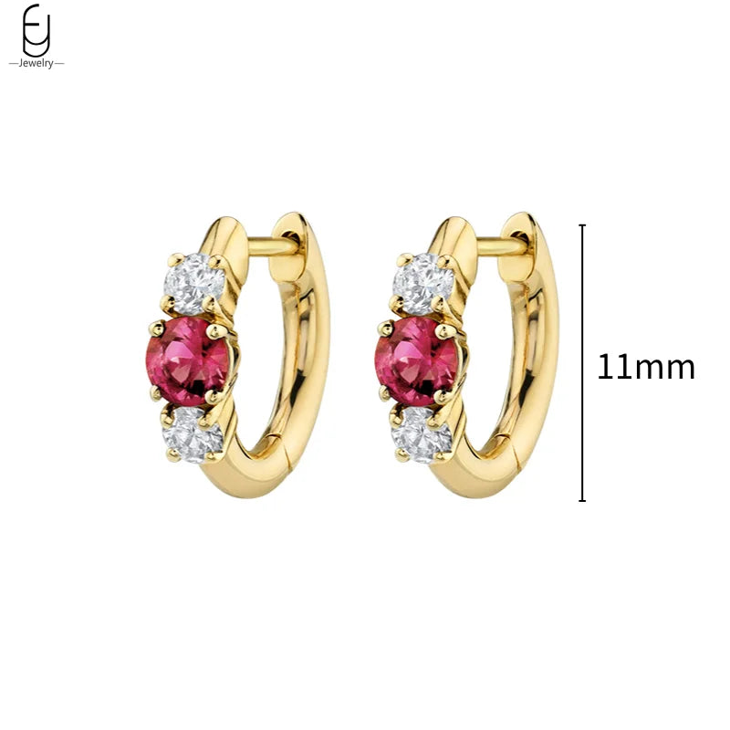 925 Sterling Silver Needle Rose Red Crystal Stud Earrings For Women Water Drop/Heart Pendant Gold Earrings Fashion Jewelry Gifts