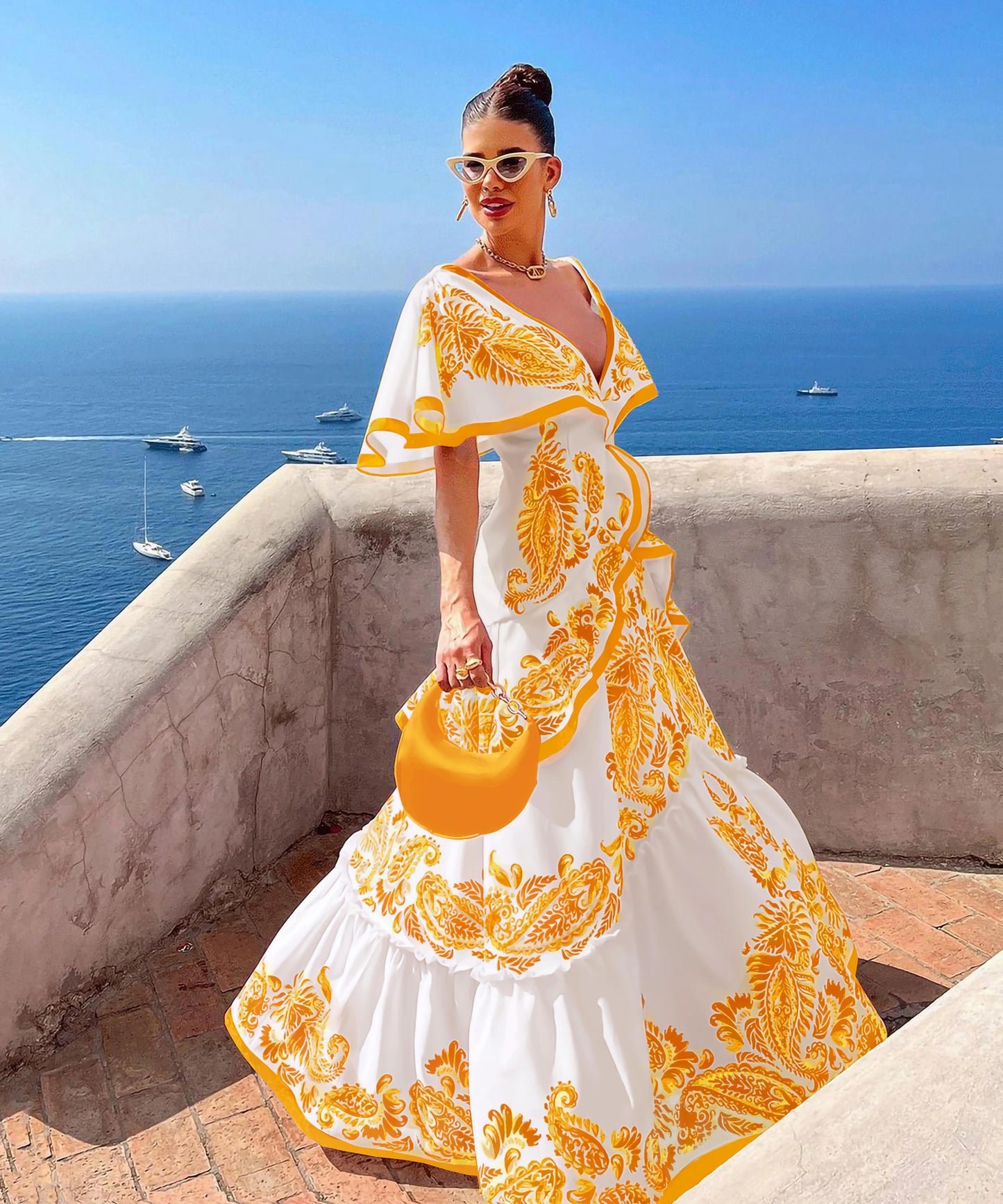 New Shadow Cap Midi Dresses Women Cloak Sleeves Dress V Neck Halter Boho Summer Party Evening Female Vestidos Robe Summer