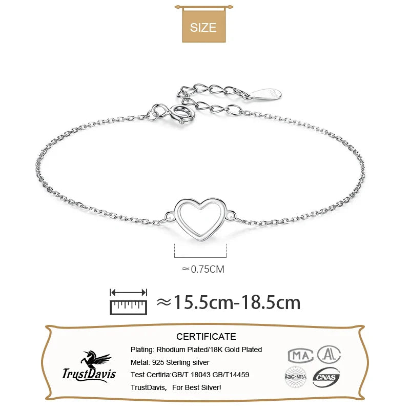 Trusta 100% 925 Sterling Silver Fashion Women's Jewelry Hollow Heart Bracelet 15.5cm For Gift Girl Lady Drop Shipping DS568