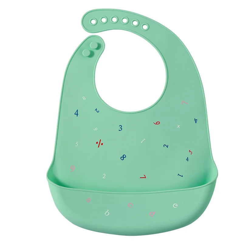 Cute Baby Bibs Waterproof Silicone Bib Infant Toddler Feeding Saliva Towel Cartoon Adjustable Children Apron with Pocket Scarf