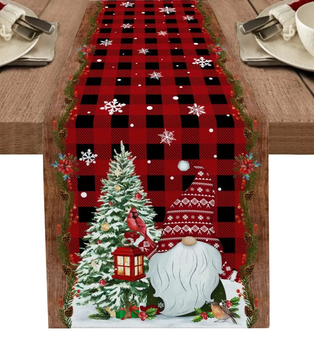 Christmas Tree Snowman Table Runners Kitchen Dining Table Decor Farmhouse Navidad Xmas Linen Table Runners Wedding Decor
