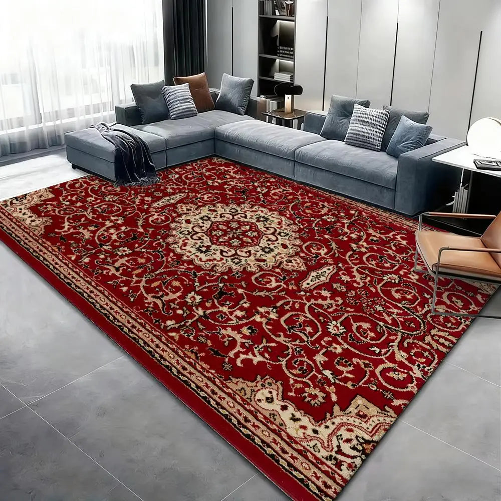 Red Persian Carpet Floor Mat Flannel Rugs Cozy Plush Thickened Soft Warm Winter Floor Mat Non Slip Living Room Home Indoor Use