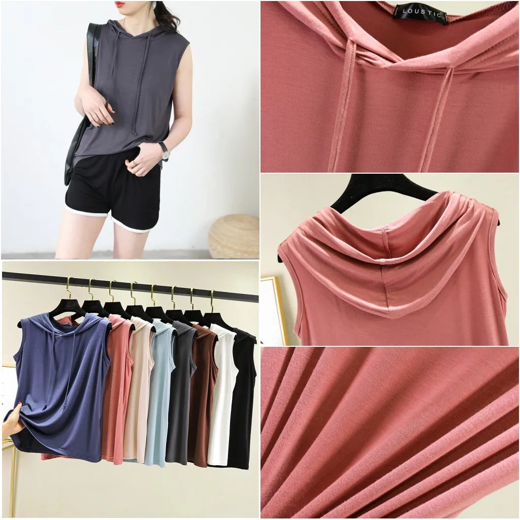 Women's Tank Tops Modal hoodies Tshirt sleeveless Loose Casual Tee Top Summer thin streetwear T-shirt