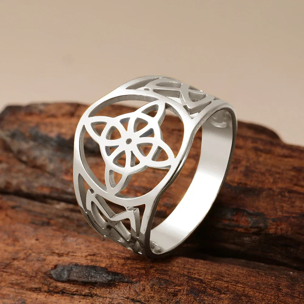 LIKGREAT Witch Knot Ring for Women Men Hollow Stainless Steel Finger Rings Celtic Vintage Amulet Protection Couple Jewelry Gifts