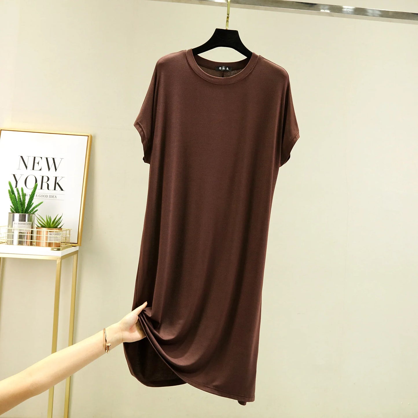Summer Women's dress Causal Basic T shirt dresses O-Neck Short sleeves Modal A-Line sundress Simple plus size