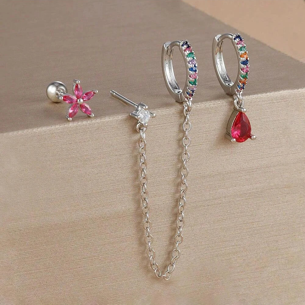 3PCS Set Stainless Steel Crystal CZ Butterfly Ear Stud Earring Gold