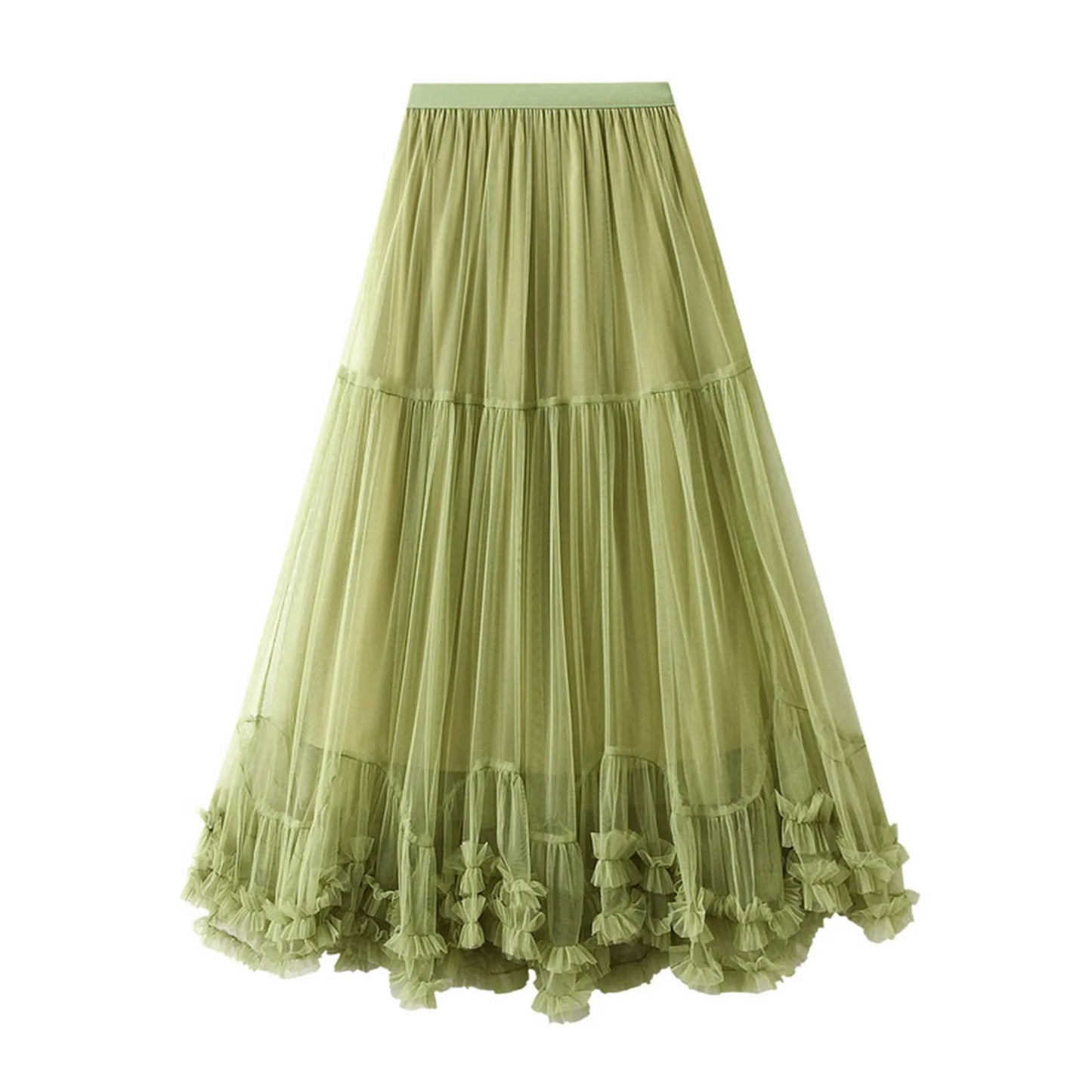 Women's Tutu Skirt Fairy Elastic Waist Large Swing Tulle Skirt Festival Mesh Ballet Dancing Clothes Ruffled Layer Long Skirt